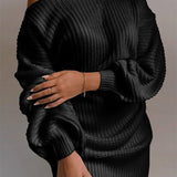 Sexy Off Shoulder Solid Color Long Sleeve Sweater Mini Dress
