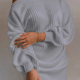 Sexy Off Shoulder Solid Color Long Sleeve Sweater Mini Dress