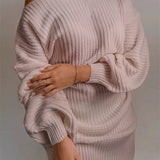Sexy Off Shoulder Solid Color Long Sleeve Sweater Mini Dress