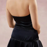Satin Halter Lace Trim Front Bowknot V-Neck Backless Party Tank  Crop Tops