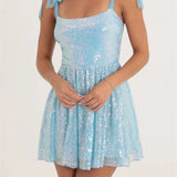Sexy Sequined Summer Backless Tie-up Strap Mini Dress