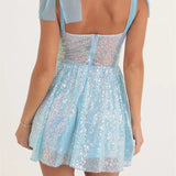 Sexy Sequined Summer Backless Tie-up Strap Mini Dress