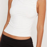 Solid Color Tank Sleeveless Asymmetrical Neck Ruched Slim Fit Summer Cropped Mini Vest Clubwear  Crop Tops