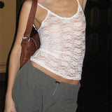 Spaghetti Strap Beach Camis Lace See Through Sleeveless Tank Summer Slim Fit Exposed Navel Vests Tops Crop Tops