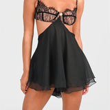 Sexy V-neck Backless Cutout Lace Floral Mini Dress