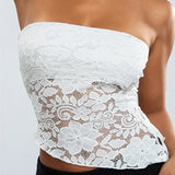 Sexy Summer Fashion Tube Sleeveless Lace Floral Bustiers Irregular Hem Corsets Mini Vest  Crop Tops