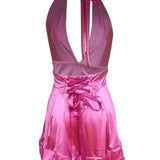 Sexy Solid Halter Backless Tie-up Mini Dress
