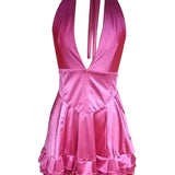 Sexy Solid Halter Backless Tie-up Mini Dress