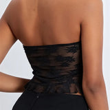 Tube Lace Mesh See-Through Strapless Off Shoulder Tank Backless Floral Summer Party Mini Vest Crop Tops