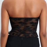 Tube Lace Mesh See-Through Strapless Off Shoulder Tank Backless Floral Summer Party Mini Vest Crop Tops