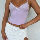 Spaghetti Strap Camis Chic Summer Sleeveless Lace Patchwork V-neck Tank Party Club Street Base Vests Crop Tops