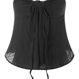 Ruched Tube for Women  Front Tie-up Ruffles Summer Party Clubwear Tank Mini Vest New Crop Tops
