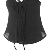 Ruched Tube for Women  Front Tie-up Ruffles Summer Party Clubwear Tank Mini Vest New Crop Tops