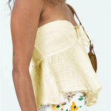Ruched Tube for Women  Front Tie-up Ruffles Summer Party Clubwear Tank Mini Vest New Crop Tops