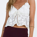 Lace Floral Strap Camis Party Clubwear Sexy V-neck Tie-up White Solid Tank Vest Crop Tops