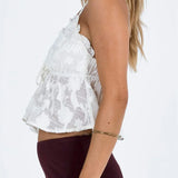 Lace Floral Strap Camis Party Clubwear Sexy V-neck Tie-up White Solid Tank Vest Crop Tops