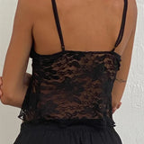 Lace Camis Spaghetti Strap Irregular Hem Tank V-neck Mesh See Through Summer Vest Crop Tops