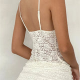 Lace Camis Spaghetti Strap Irregular Hem Tank V-neck Mesh See Through Summer Vest Crop Tops