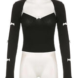 Lace Patchwork Autumn Camis Spaghetti Strap Tank with Long Sleeve Shrug Club Streetwear  Crop Tops
