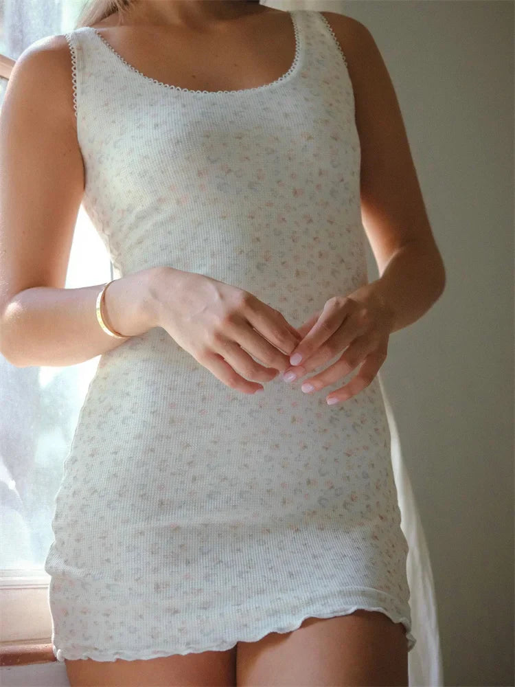 Vintage Sleeveless Floral Print Tank Mini Dress