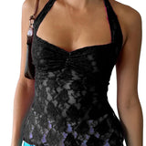 Lace Halter Tie-Up Sleeveless Mini Vests Summer Casual Slim Fit Off Shoulder Camis Streetwear Crop Tops