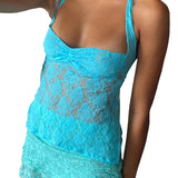 Lace Halter Tie-Up Sleeveless Mini Vests Summer Casual Slim Fit Off Shoulder Camis Streetwear Crop Tops