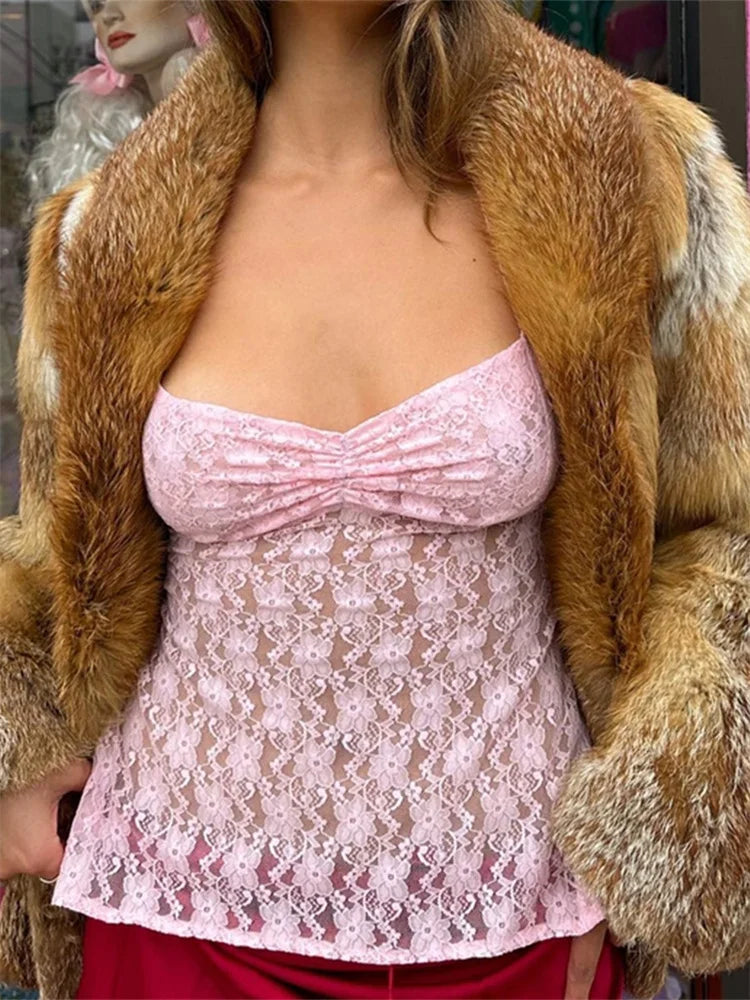 Lace Halter Tie-Up Sleeveless Mini Vests Summer Casual Slim Fit Off Shoulder Camis Streetwear Crop Tops