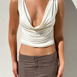 Backless Vest Summer  Sleeveless Deep V-neck Low Cut Ruched Tank Party Club Casual Tank Crop Tops