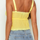 Basic Ruffles Lace Trim Casual Sleeveless Strap Tie-up Tank Streetwear Clubwear  Crop Tops
