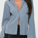 Women's Button Down Solid Color Pleated V-neck Long Sleeve Loose Cardigan Streetwear Blouse
