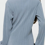 Women's Button Down Solid Color Pleated V-neck Long Sleeve Loose Cardigan Streetwear Blouse