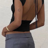 Casual Sleeveless Slim Fit Pullovers Backless Tie-up Female Base Vest Top Clubwear Crop Tops