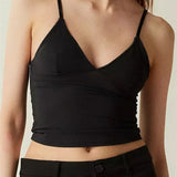 Solid Color V-Neck Summer Backless Spaghetti Strap Sleeveless Mini Vest Streetwear  Crop Tops