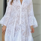 Embroidery Lace Hollow Out Long Sleeve Mini Dress