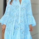 Embroidery Lace Hollow Out Long Sleeve Mini Dress