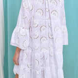 Embroidery Lace Hollow Out Long Sleeve Mini Dress