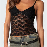 Floral Lace Camis Summer Backless Spaghetti Strap Tank Sleeveless Mini Vest for Streetwear Clubwear Crop Tops