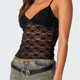 Floral Lace Camis Summer Backless Spaghetti Strap Tank Sleeveless Mini Vest for Streetwear Clubwear Crop Tops
