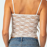 Floral Lace Camis Summer Backless Spaghetti Strap Tank Sleeveless Mini Vest for Streetwear Clubwear Crop Tops