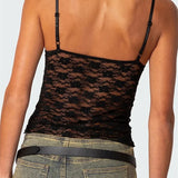 Floral Lace Camis Summer Backless Spaghetti Strap Tank Sleeveless Mini Vest for Streetwear Clubwear Crop Tops