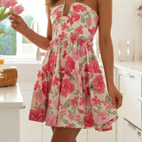 Floral Print Sleeveless Sling Summer Halter Backless Mini Dress