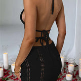 Halter Lace-up Sleeveless Off Shoulder Mini Dress