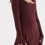 Knitted Ribbed Long Flare Sleeve Turtleneck Mini Dress