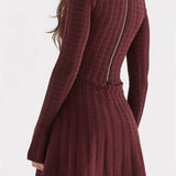 Knitted Ribbed Long Flare Sleeve Turtleneck Mini Dress