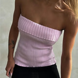 Knitted Ribbed Solid Summer Casual Sleeveless Backless Off Shoulder Vests Club Streetwear Crop Tops