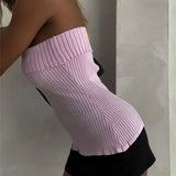 Knitted Ribbed Solid Summer Casual Sleeveless Backless Off Shoulder Vests Club Streetwear Crop Tops
