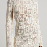 Knitted Long Sleeve Backless Tie-up Solid Mini Dress