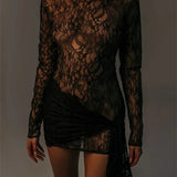 Lace Floral Mesh Sheer Bodycon Mini Dress