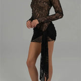 Lace Floral Mesh Sheer Bodycon Mini Dress