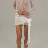 Lace Floral Mesh Sheer Bodycon Mini Dress